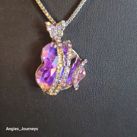 Purple heart pendant 18' silver tone necklace - Picture 2 of 6
